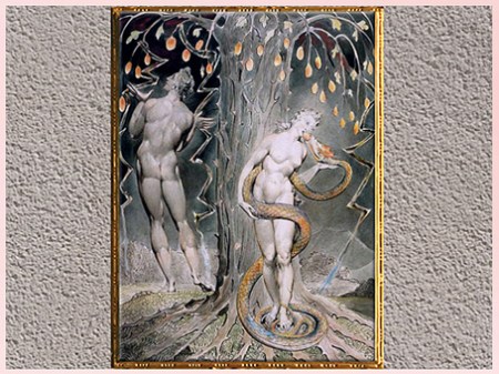 D’après La Tentation d’Ève, de William Blake, Paradise Lost de John Milton, 1808, plume, encre, aquarelle, début XIXe siècle. (Marsailly/Blogostelle)
