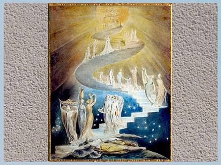 D’après Jacob’s Ladder, de William Blake, 1805, plume, encre et aquarelle, début XIXe siècle. (Marsailly/Blogostelle)