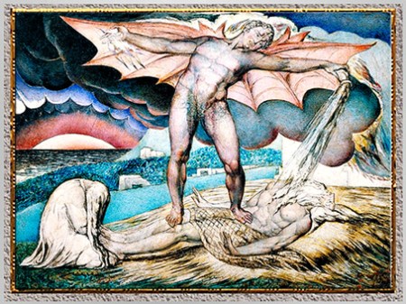 D’après Satan Smiting Job with Sore Boils, de William Blake, 1826, Livre de Job, encre et tempera, début XIXe siècle. (Marsailly/Blogostelle)