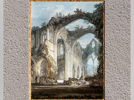 D’après Tintern Abbey, The Crossing and Chancel, de William Turner, 1794, crayon et aquarelle, fin XVIIIe siècle. (Marsailly/Blogostelle)
