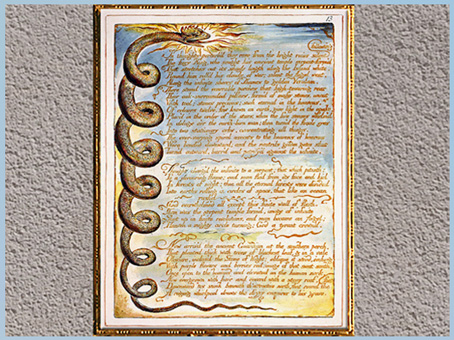 D'après Europe a Prophecy, serpent, de William Blake, 1794, gravure, encre, aquarelle, fin XVIIIe siècle. (Marsailly/Blogostelle)