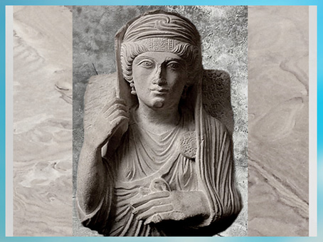 D'après le portrait funéraire d'une palmyrénienne, vers 170-190, calcaire, IIe siècle, antique Palmyre, Syrie. (Marsailly/Blogostelle)