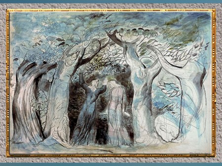 D'après Dante et Virgile dans la forêt, de William Blake, 1824-1827, Divine Comédie, plume, encre et aquarelle, début XIXe siècle. (Marsailly/Blogostelle)