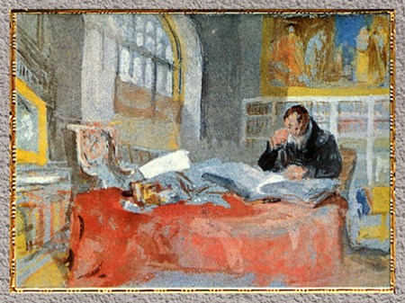 D’après A man seated at a table in the Old Library, de William Turner, 1827, aquarelle et gouache, XIXe siècle. (Marsailly/Blogostelle)