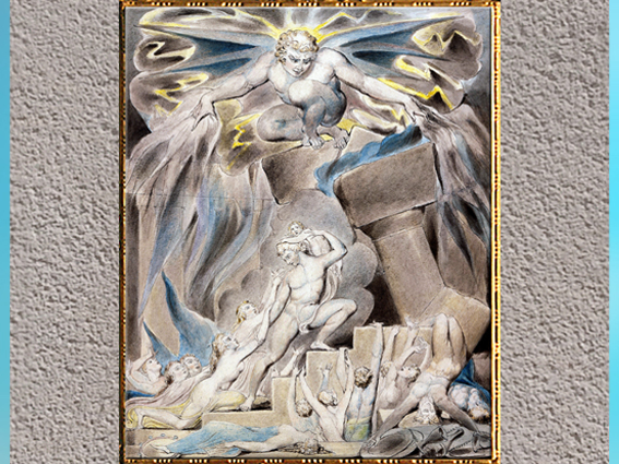 D'après Job's Sons and Daughters Overwhelmed by Satan, William Blake, Livre de Job, début XIXe siècle. (Marsailly/Blogostelle)