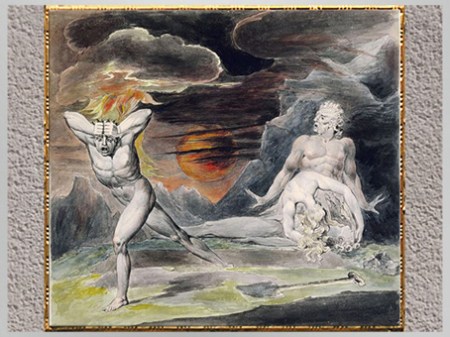 D'après Cain Fleeing from the Wrath of God ou The Body of Abel Found by Adam and Eve, de William Blake, 1805-1809, aquarelle, encre, mine de plomb, début XIXe siècle. (Marsailly/Blogostelle)
