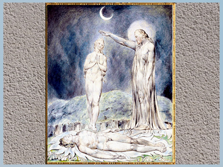 D’après La Création d’Ève, de William Blake, 1822, Paradise Lost de John Milton, plume, encre, aquarelle, début XIXe siècle. (Marsailly/Blogostelle)