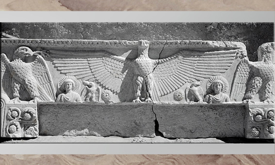 D'après le linteau aux Aigles, haut-relief, temple de Baalshamîn, Ier- IIIe siècle, antique Palmyre, Syrie. (Marsailly/Blogostelle)