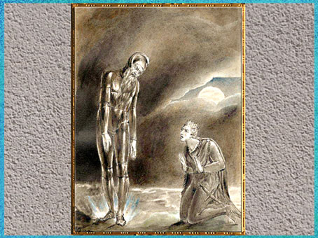 D’après Hamlet and his Father's Ghost (Hamlet et le fantôme de son père), de William Blake, 1806, Shakespeare, plume, encre, lavis et aquarelle, début XIXe siècle. (Marsailly/Blogostelle)