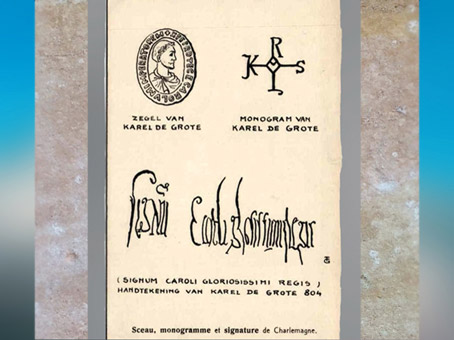  D'après le monogramme et la signature de Charlemagne, codex, Xe siècle, époque médiévale.  (Marsailly/Blogostelle)