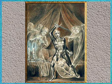 D’après Richard III and the ghosts (Richard III et les fantômes), de William Blake, Shakespeare, 1806, plume, encre, lavis et aquarelle, début XIXe siècle. (Marsailly/Blogostelle)