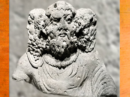 D'après le dieu gaulois Cernunnos, à trois têtes, buste sculpté, IIe siècle apjc, Aquitaine, Gaule Romaine. (Marsailly/Blogostelle)