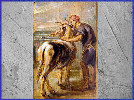 D'après Dédale et le Minotaure, de Pierre Paul Rubens, 1636, esquisse préparatoire, huile sur bois, XVIIe siècle. (Marsailly/Blogostelle)