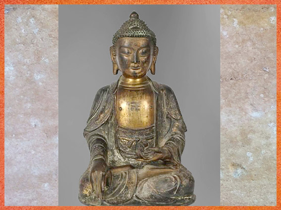 D’après un bouddha Sakyamuni, statuette en bronze, XVIe siècle, dynastie Ming, Chine ancienne. (Marsailly/Blogostelle)