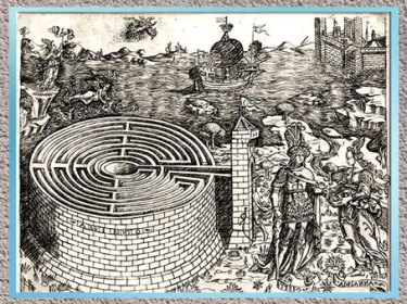 D’après Le labyrinthe de Crète et l'histoire de Thésée et d'Ariane, Baccio Baldini, gravure, vers 1446, XVe siècle, Renaissance italienne.  (Marsailly/Blogostelle)