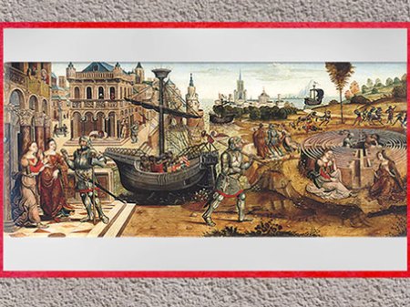 D’après l'histoire de Thésée et le Minotaure, du Maître des Cassoni Campana, vers 1500 -1525, huile sur bois, selon Ovide, Métamorphoses, début XVIe siècle. (Marsailly/Blogostelle)