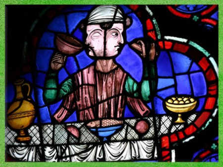 D'après la figure de Janus, et frise de croix, vitrail, Notre-Dame de Paris, 1163-début-XIVe siècle, style Gothique, art Médiéval. (Marsailly/Blogostelle)