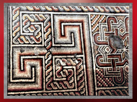 D'après des liens-chaînes et svastikas, mosaïque byzantine, Ve siècle, basilique de la Nativité, Bethlehem. (Marsailly/Blogostelle)