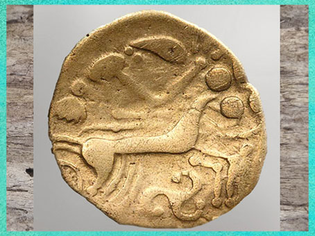 D'après un motif de double-hache, et triskèle, statère, Ier siècle avjc, Autun, peuple Eduens, La Tène, art Celte, âge du Fer. (Marsailly/Blogostelle)