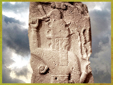 D’après le dieu Hittite de l’Orage et sa Hache, vers 860 avjc, Syrie, Orient ancien. (Marsailly/Blogostelle)