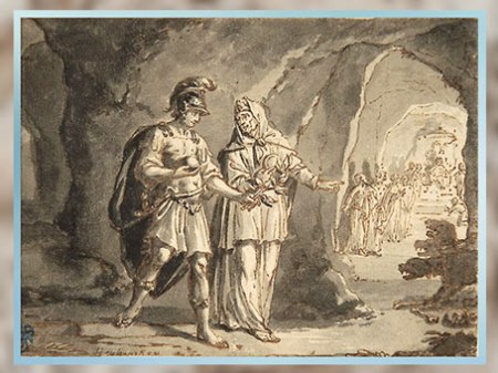 D'après Énée et la sibylle de Cumes dans les Enfers, de Arnold Houbraken, plume, encre, pinceau et lavis, fin XVIIe siècle-début XVIIIe siècle. (Marsailly/Blogostelle)