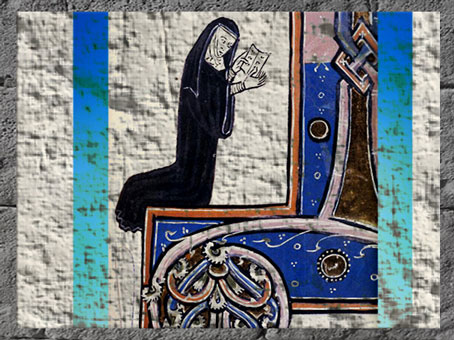 D'après la représentation d’une nonne, et motif de chaînon, enluminure, Bodleian Laud, 1260, XIIIe siècle, art médiéval. (Marsailly/Blogostelle)
