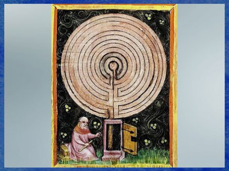 D'après le labyrinthe alchimique, Rabanus Maurus De rerum naturis, 1425, ouvrage latin, XVe siècle, Biblioteca Apostolica Vaticana. (Marsailly/Blogostelle)