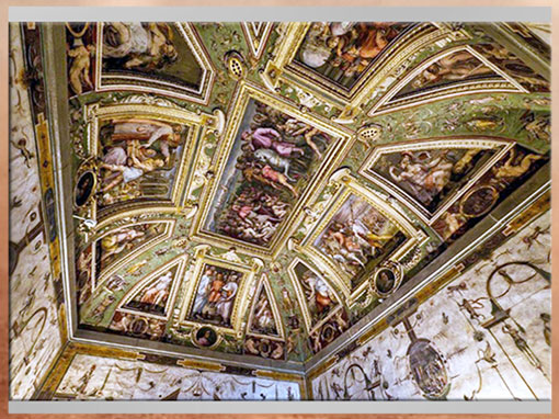 D’après les fresques de Giorgio Vasari et Marco di Faenza, vers 1560, salle de Cosme de Médicis, Palazzo Vecchio, XVIe siècle, Cinquecento, Renaissance italienne. (Marsailly/Blogostelle)