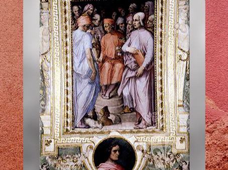 L’Ancien entouré d'artistes et de savants, fresques de Giorgio Vasari et Marco di Faenza, vers 1560, Palazzo Vecchio, XVIe siècle, Cinquecento, Renaissance italienne. (Marsailly/Blogostelle)