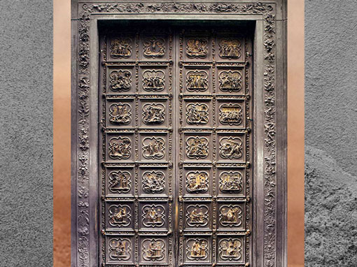 D’après la porte Nord du baptistère de Florence, de Lorenzo Ghiberti, histoire du Nouveau Testament, bas-reliefs, bronze,1424, XVe siècle, Quattrocento, Renaissance italienne. (Marsailly/Blogostelle)