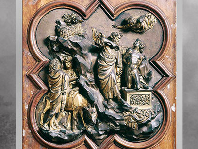 D’après Le Sacrifice d’Isaac, modèle de Ghiberti, 1401, bronze, baptistère de Florence, XVe siècle, Quattrocento, Renaissance italienne. (Marsailly/Blogostelle)