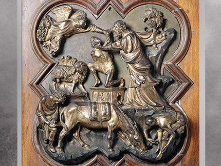 D’après Le Sacrifice d’Isaac, modèle de Brunelleschi, 1401, bronze, baptistère de Florence, XVe siècle, Quattrocento, Renaissance italienne. (Marsailly/Blogostelle)