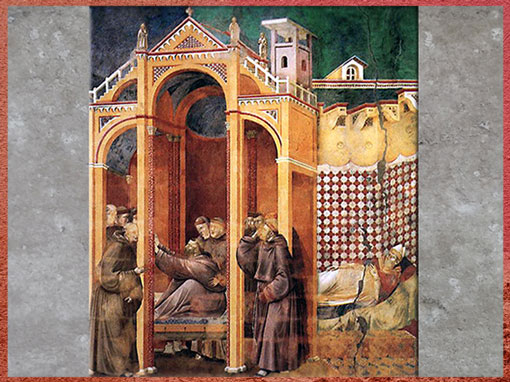 D’après l’Apparition de François à frère Agostino et à l'Evêque Guido d'Arezzo, de Giotto di Bondone, avant 1337, fresque, basilique Saint-François d'Assise, Trecento italien. (Marsailly/Blogostelle)