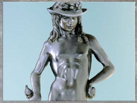 D’après le David de Donatello, statue en bronze, vers 1440, détail, époque de Cosme de Médicis, XVe siècle, Florence, Quattrocento, Renaissance italienne. (Marsailly/Blogostelle)