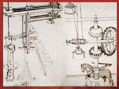 D'après des croquis d'engins imaginés par Filippo Brunelleschi, XVe siècle, Quattrocento, Renaissance italienne. (Marsailly/Blogostelle)