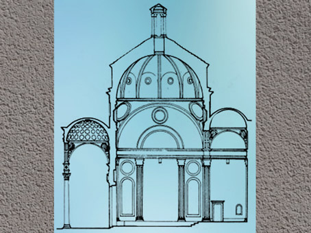 D’après la chapelle Pazzi, étude de Filippo Brunelleschi, vers 1430, Santa Croce, Florence, XVe siècle, Quattrocento, Renaissance italienne. (Marsailly/Blogostelle)