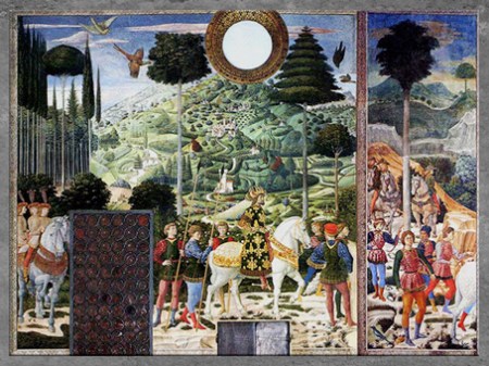 D’après le Cortège des Mages et famille Médicis, de Benozzo Gozzoli, 1459-1462, fresque, chapelle des Médicis (Cappella dei Magi), palazzo Medici-Riccardi, Florence, XVe siècle, Quattrocento, Renaissance italienne. (Marsailly/Blogostelle)