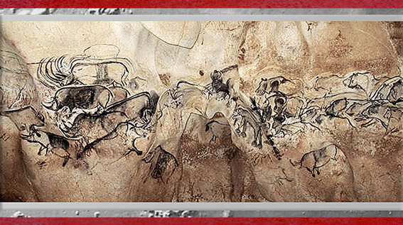 D'après la grotte Chauvet, peintures, vers 36 000 avjc, Pont d'Arc, Ardèche, Aurignacien, paléolithique supérieur. (Marsailly/Blogostelle)