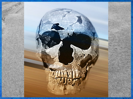 D'après le crâne de Néandertal, La Ferrassie, Dordogne, France, paléolithique. (Marsailly/Blogostelle)