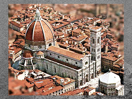D’après la cathédrale Santa Maria del Fiore, baptistère médiéval, campanile de Giotto (1334), coupole de Brunelleschi, façade du XIXe siècle, Florence. (Marsailly/Blogostelle)