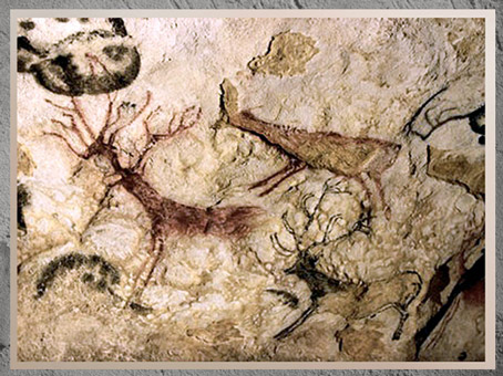 D'après des cerfs, grotte de Lascaux, peintures, vers 18 000 -10 000  avjc,  magdalénien, Dordogne, paléolithique supérieur. (Marsailly/Blogostelle)