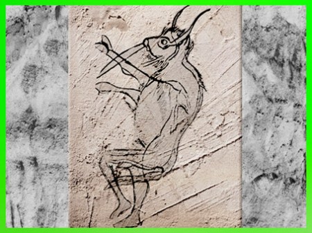 D'après l'homme-bison, grotte des Trois-Frères, croquis de l'abbé Breuil, Magdalénien, Ariège, France, paléolithique. (Marsailly/Blogostelle)