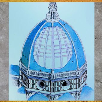 D’après la double coupole de Philippo Brunelleschi, schéma, Santa Maria del Fiore, 1421-1436, Florence, XVe siècle, Quattrocento, Renaissance italienne. (Marsailly/Blogostelle)