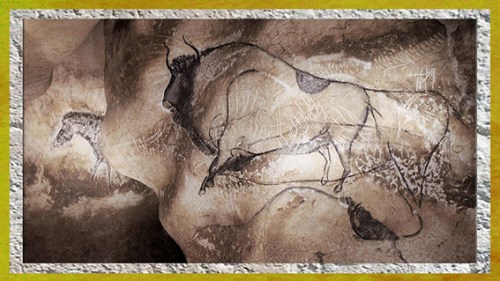 D'après un grand bison, grotte Chauvet, peintures rupestres, Pont d'Arc, Ardèche, vers 36 000 ans avjc, Aurignacien, France, paléolithique supérieur. (Marsailly/Blogostelle)