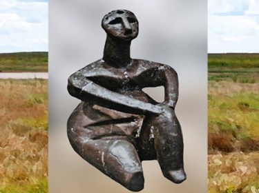 D'après une statuette féminine, terre cuite, Ve millénaire avjc, Roumanie, néolithique. (Marsailly/Blogostelle)