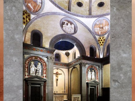 D’après la Vieille sacristie, San Lorenzo, chapelle Médicis, Filippo Brunelleschi, 1420-1428, XVe siècle, Florence, Quattrocento, Renaissance italienne. (Marsailly/Blogostelle)