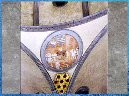 D’après la Vieille sacristie, église San Lorenzo, écusson des Médicis, architecte Brunelleschi, 1420-1428, Florence, Quattrocento, Renaissance italienne. (Marsailly/Blogostelle)