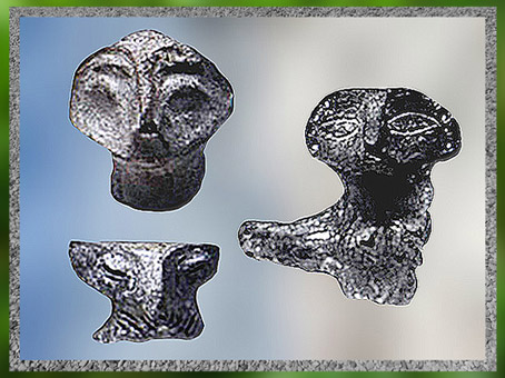 D'après des statuettes, figures aux traits stylisés, terre cuite, vers 5000 avjc, Bulgarie, néolithique. (Marsailly/Blogostelle)