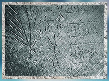 D'après une céramique à décor incisé, motifs de cerfs et pictogrammes, terre cuite, détail, Espagne, néolithique. (Marsailly/Blogostelle)