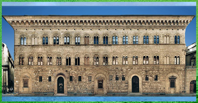 D'après le palais Médicis-Riccardi, Michelozzo, façade, 1444 -1459, Florence, XVe siècle, Quattrocento, Renaissance italienne. (Marsailly/Blogostelle) 